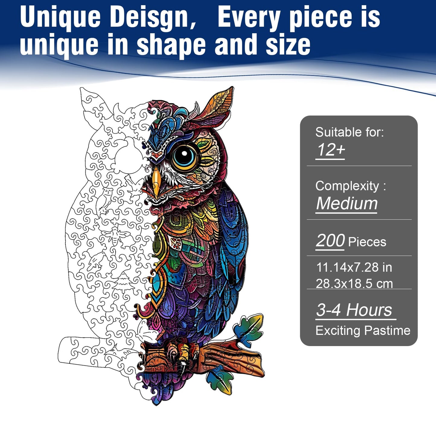 Wooden Puzzles for mature-themeds  Unique Shaped Animal Jigsaw Puzzles  Owl Wood Puzzles mature-themed  Birthday Gifts for mature-themed and Kids  200 Piece 11.14?7.28
