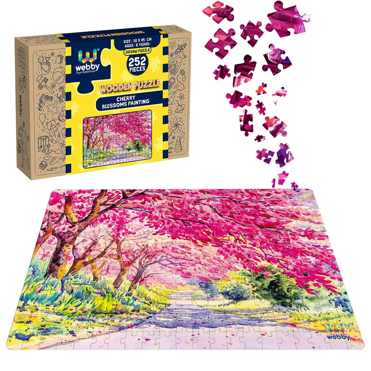 Webby Kids Cherry Blossoms Painting Wooden Jigsaw Puzzle, 252 Pieces, Multicolor