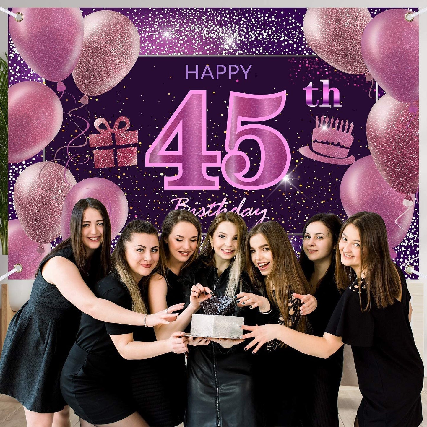 45Th Birthday Decorations For Girls Happy Birthday Banner Pink Decorations For A Party Birthday Backdrop For Women