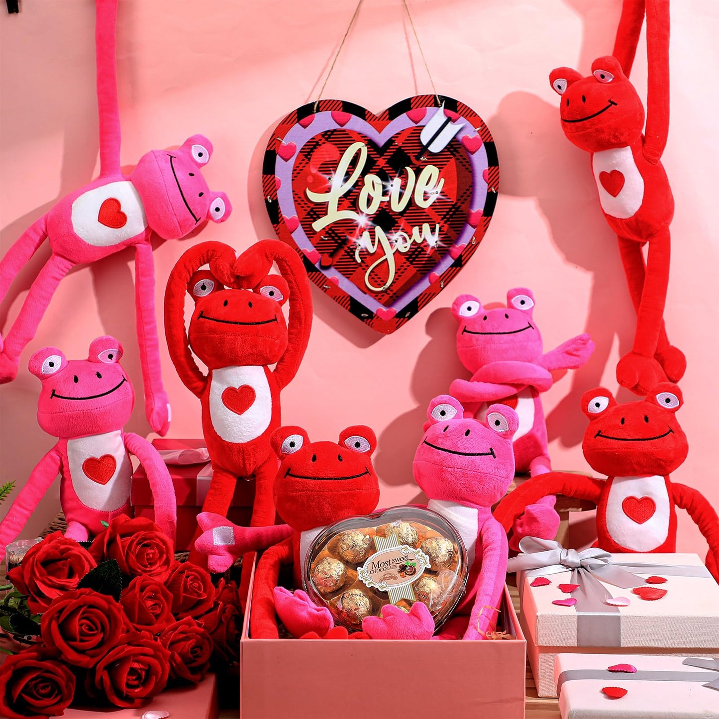 Blueweenly 10 Pack Valentines Day Bulk Hanging Animal for Kids 19.7 Inch Plush Stuffed Cute Plush Doll with Hand Soft Romantic