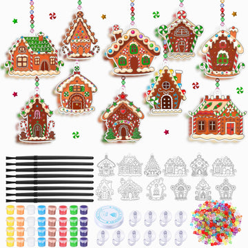 Beeveer 30 Sets Christmas Gingerbread House Suncatchers Window Art Kits, DIY Suncatchers Bulk Crafts Paint Your Own Window Ornam