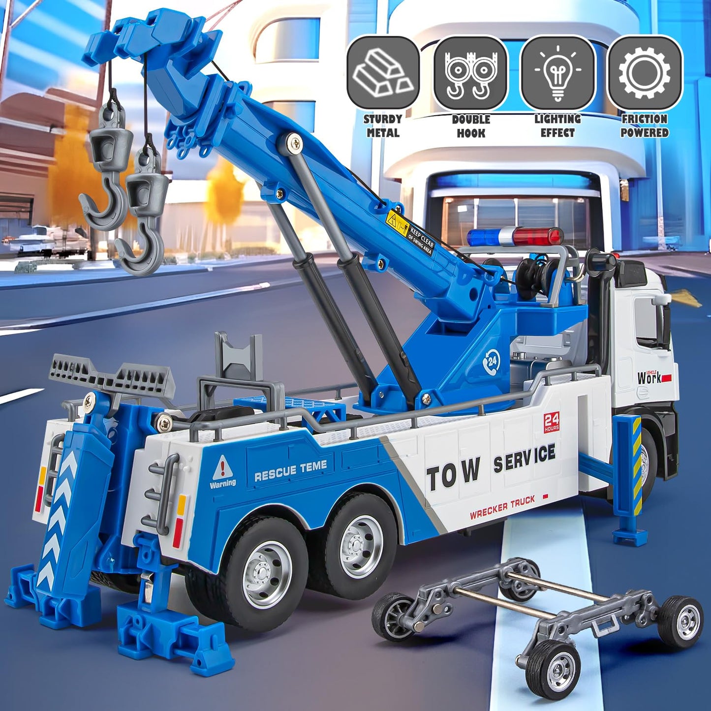 Hapyad Tow Truck Toy For Kids, Metal Tow Truck With Crane Toy Model With Lights And Sounds, Construction Vehicles For 3 4 5 6 7