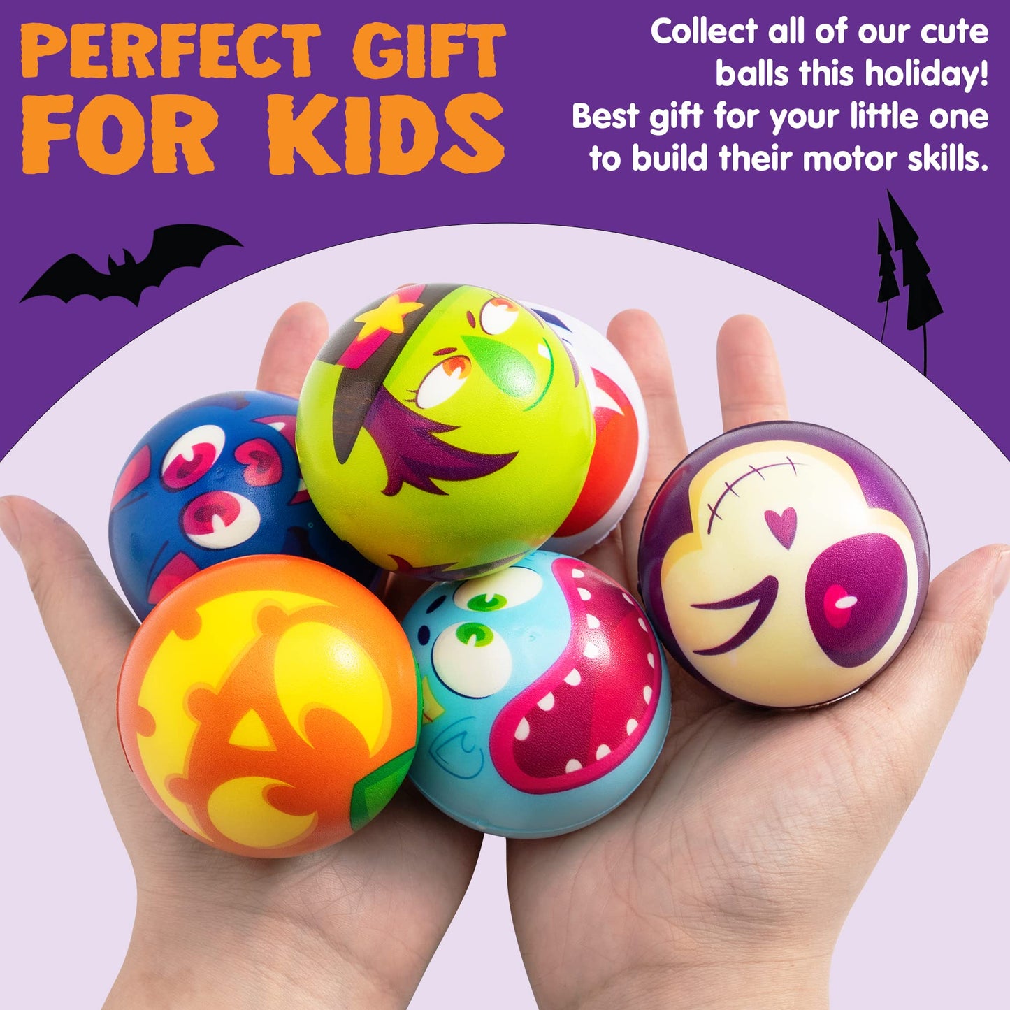 JOYIN Halloween Stress Balls - 24 PCS Squishy Toys, Small, Plastic, Orange/Black/White, Model 14953, Party Favors & Decorations
