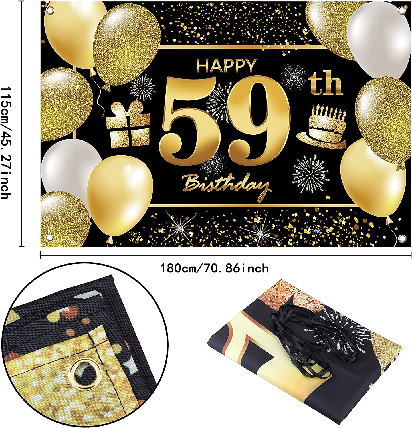 IMISI 59th Birthday Banner - Black Polyester Birthday Decorations for Men