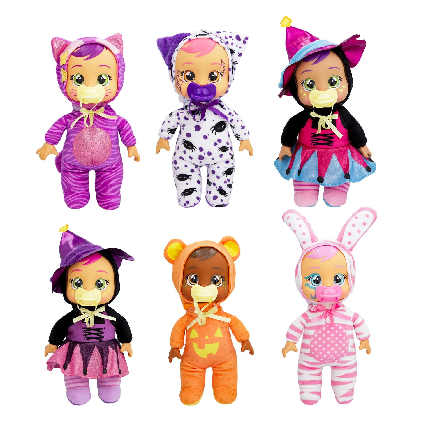 Cry Babies Tiny Cuddles Halloween Katie - 9 Baby Dolls, Cries Real Tears, Purple and Pink Cat Themed Pajamas