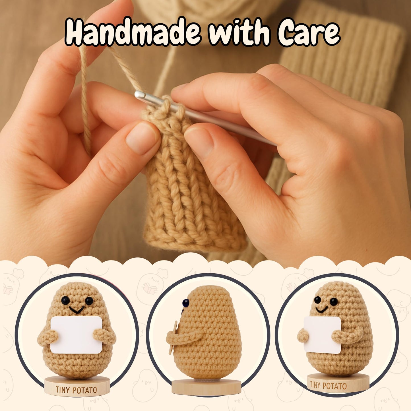 Got you a little something Mom - Handmade Crochet Potato with 30 Affirmation Cards, Small, Cotton, "Mom's Tiny Potato"