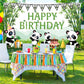Cartoon Panda Birthday Decorations Panda Backdrop For Party Supplies Animal Themed Banner Green Bamboo Background Baby Shower Photo Background Kids Children Newborn Birthday Party Table Decor