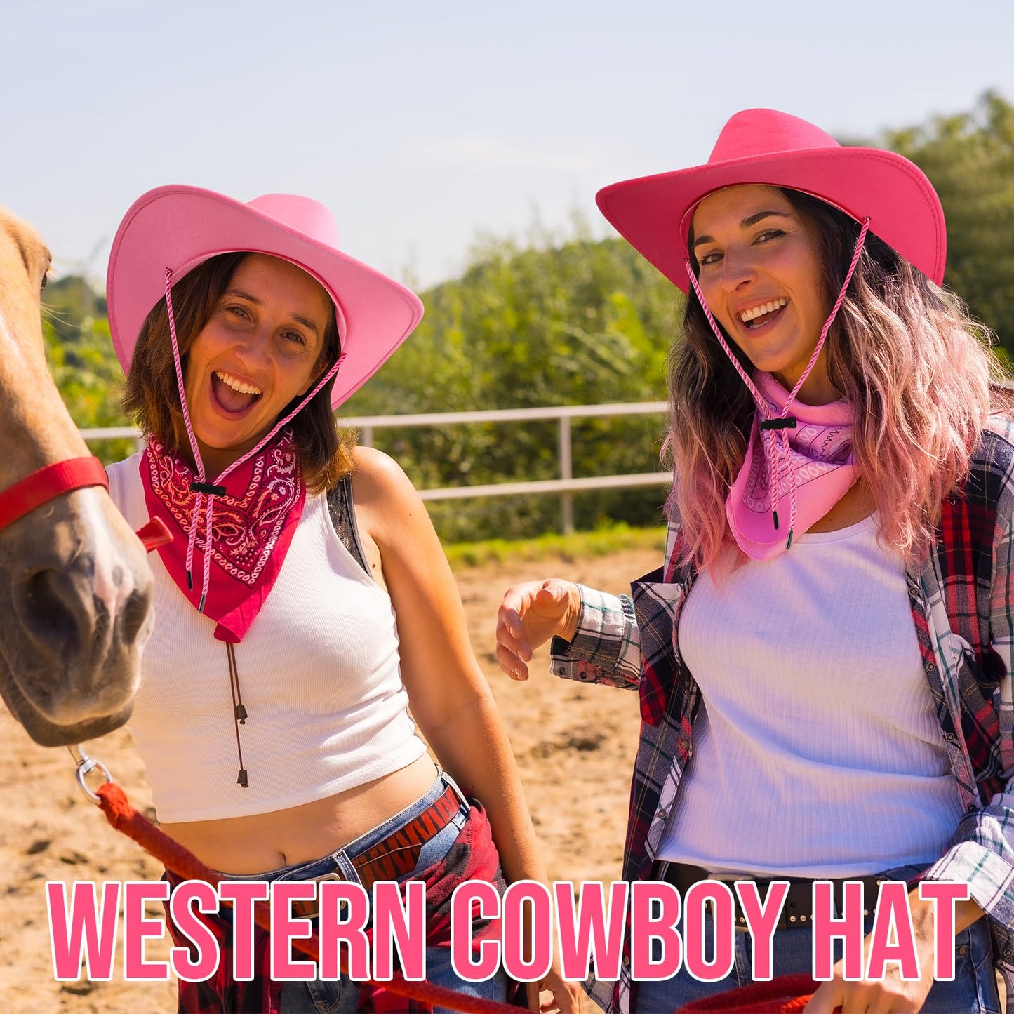 Zhanmai 12 Pcs Cowboy Hat and Bandana Cowboy Cowgirl Hats Bulk Western Party Costume Halloween Accessory (Pink Mix Color,Polyest