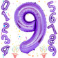 40 Inch Purple Number Balloons, Giant Self Inflating Foil 9 Years Old Birthday Number Balloon For Girls, 9 Balloon Mylar Helium