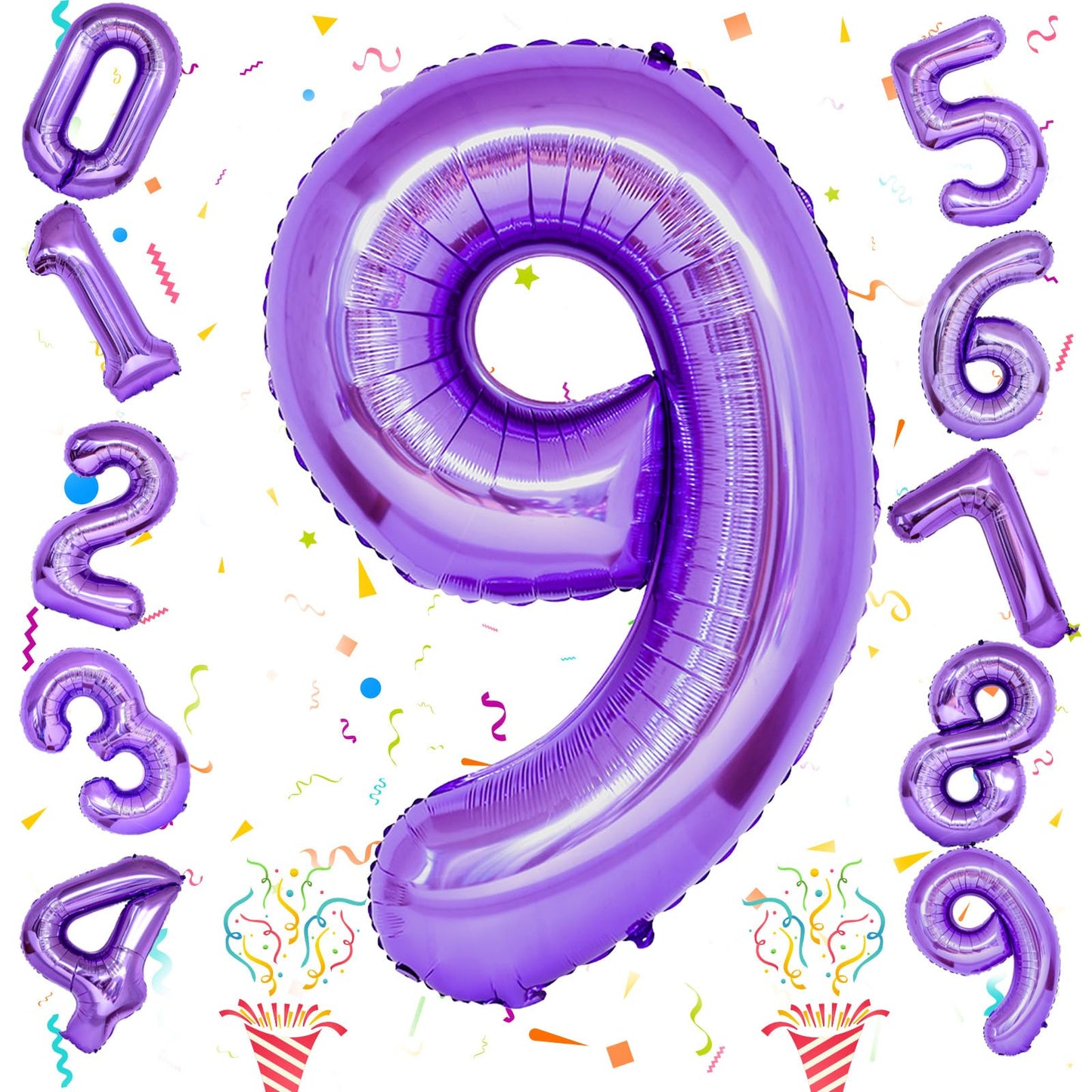 40 Inch Purple Number Balloons, Giant Self Inflating Foil 9 Years Old Birthday Number Balloon For Girls, 9 Balloon Mylar Helium