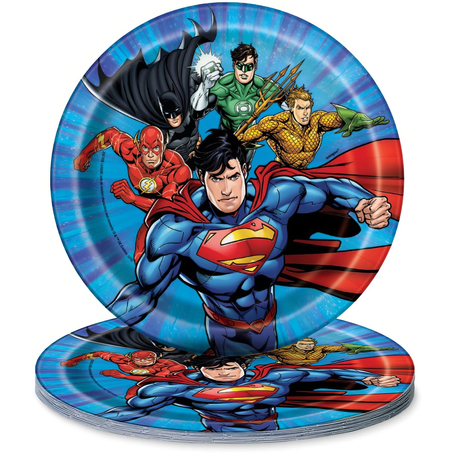 Unique Round Dessert Paper Plates - 7, Justice League, 8 Pcs