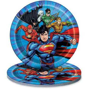 Unique Round Dessert Paper Plates - 7, Justice League, 8 Pcs
