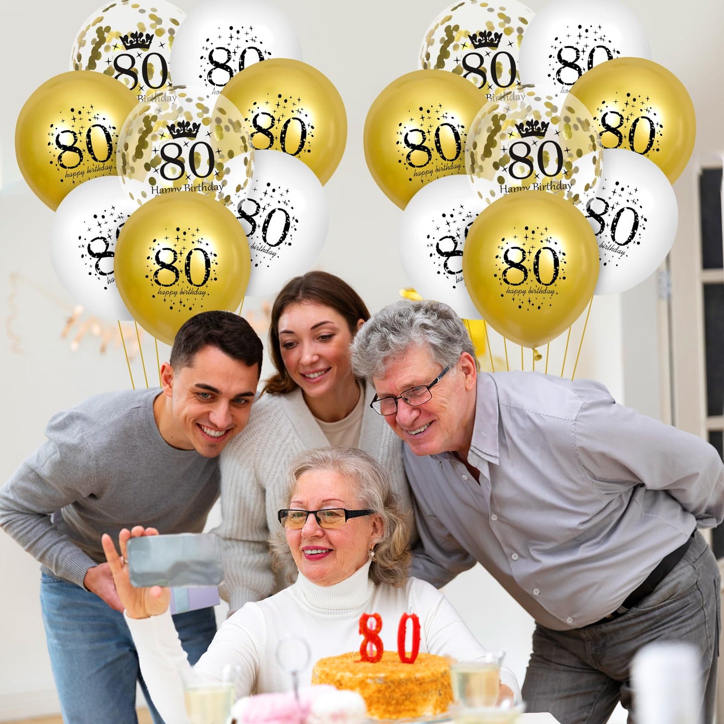 80Th Birthday Balloons 15Pcs White Gold Happy 80Th Birthday Balloons Confetti Balloons For Men Women 80 Anniversary Birthday Party Decorations White Gold Latex Balloons Birthday Decor Supplies 12 Inch