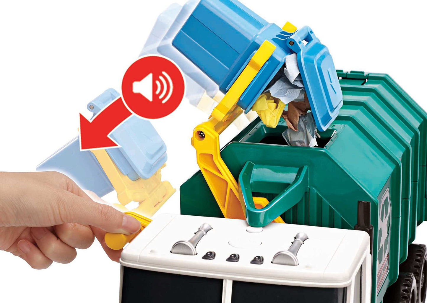 Matchbox Cars, Large-Scale, 15-in Toy Recycling Truck with Garbage Bin, Lights and Sounds