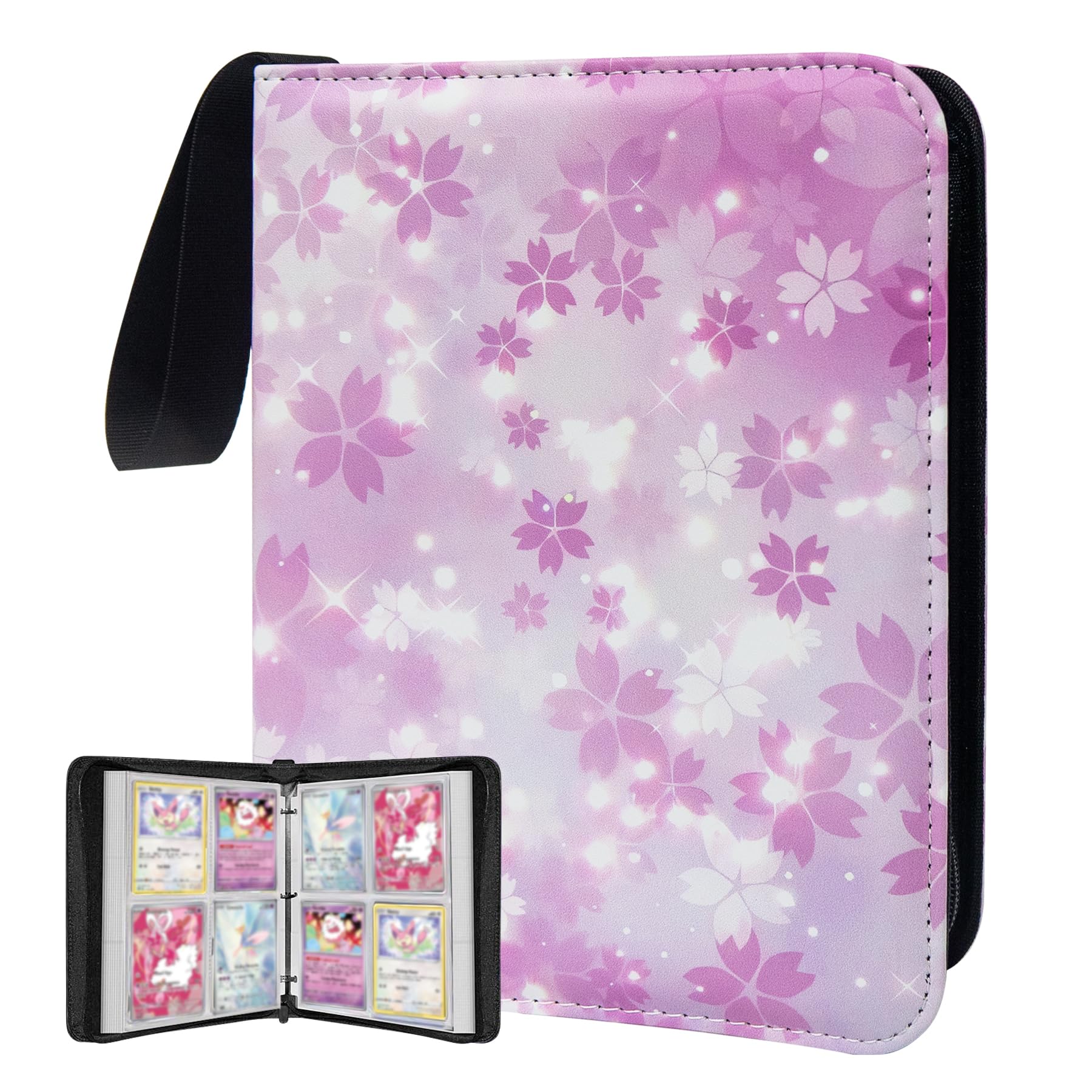 Pink Card Binder for Girls 4 Pocket with 50 Sleeves up to 400 Cards Cute Trading Card Binder Waterproof Photocard Storage Bag for Cute Cards