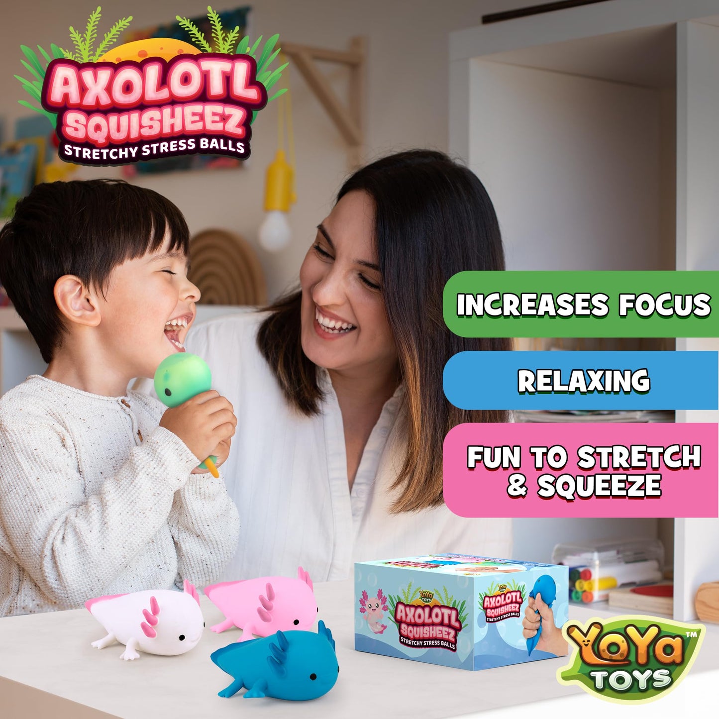Yoya Toys Squisheez Axolotl 4Pack - Mini Squishy Animal Toys For Stress Relief - Fun And Cute Toys For Kids And Adults - Kawaii
