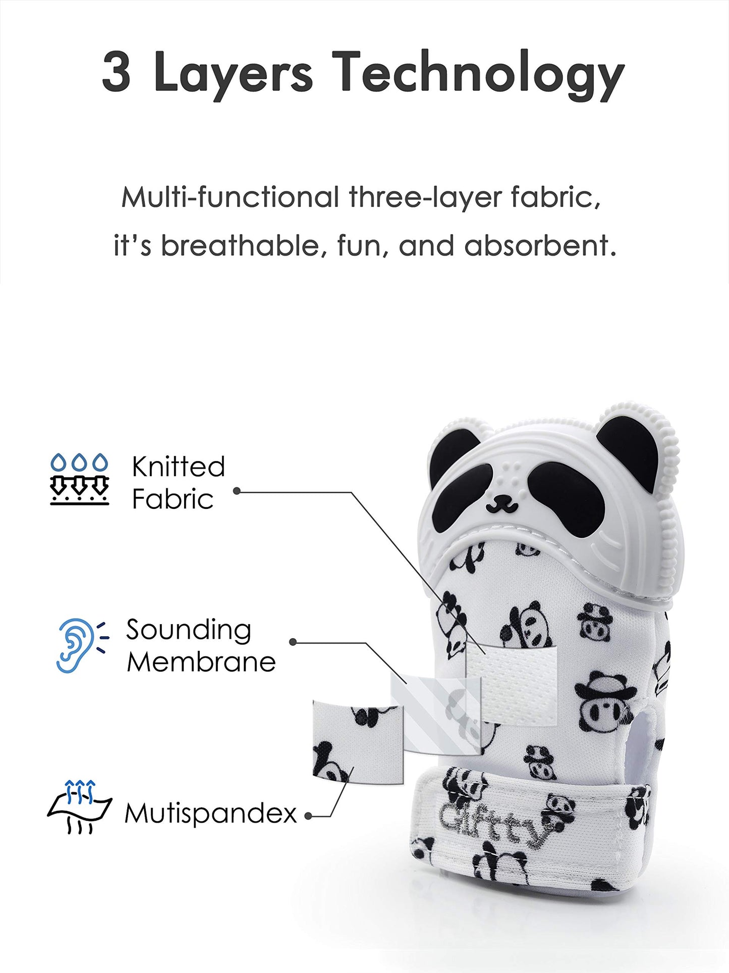 Giftty Baby Teething Mitten Panda Teether Mitt Chewing Glove Infant Toy Teething Glove Baby Chew Mitt With Finger Toothbrush Bpa-Free For Baby Boys Girls - 1 Pair + 1 Toothbrush
