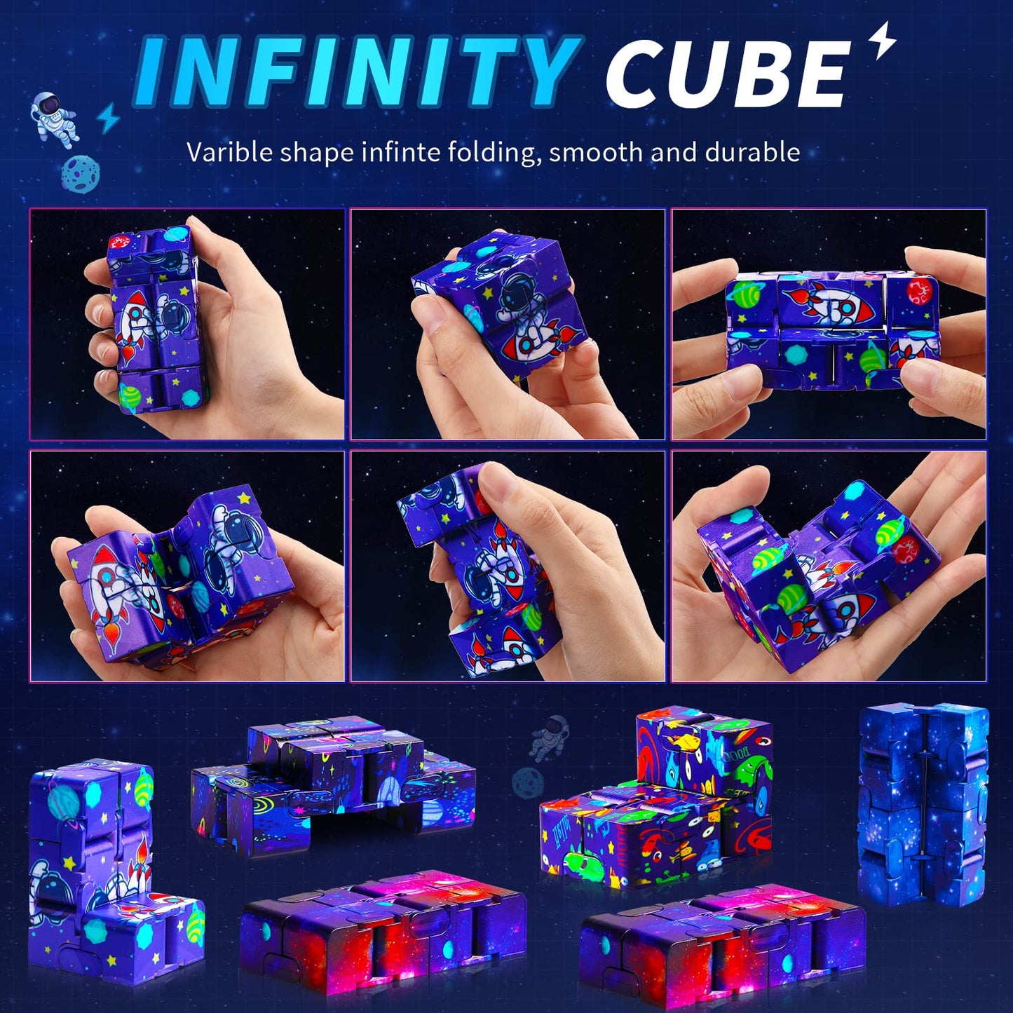 20 Pcs Galaxy Infinity Cube Toy Bulk with Bag Mini Blocks Cube Gadget Sensory Toy Stress Anxiety Relief Magic Puzzle Flip Hand H