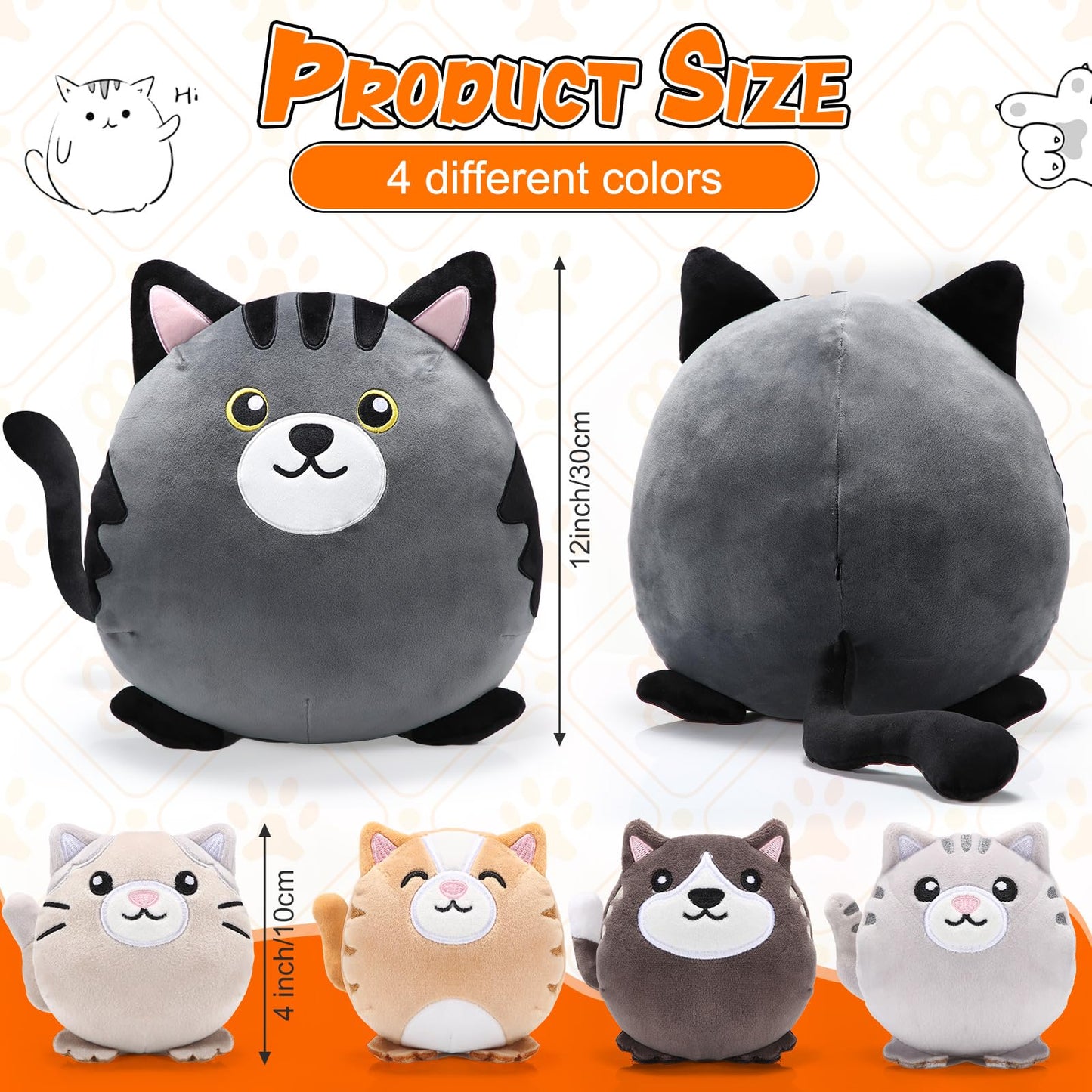 Namalu 5 Pcs Cat With Kitten Stuffed Animals Bulk, 12 Inch Large Black And Grey Cat Pillow Plush With 4 Kittens Inside Cute Plus