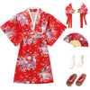 Cutey May Japanese Traditional Dress For Girls Costume Kimono For Kids Set (Red, 8-9Years(140Cm))