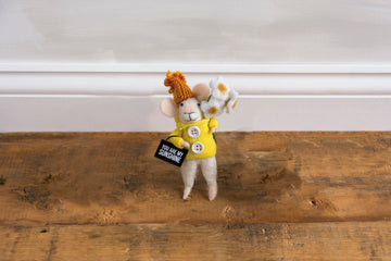 Primitives By Kathy Collectible Critter - Sunshine Mouse Felt Critter Lending A You Are My Sunshine Sentiment With Knit Sweater, Hat, And Flower Details