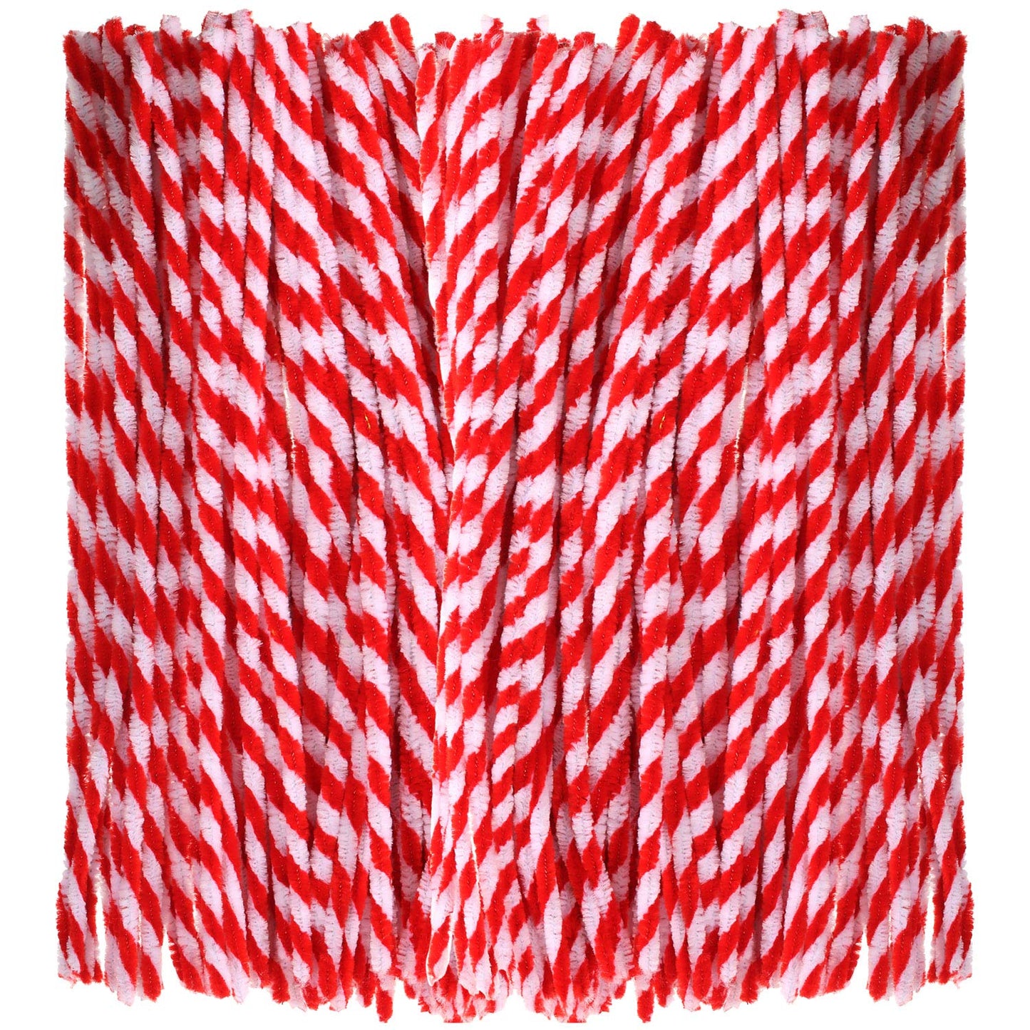 200 Pieces Christmas Striped Chenille Stem Art Craft Pipe Cleaners, Red with White, 6 mm by 300 mm