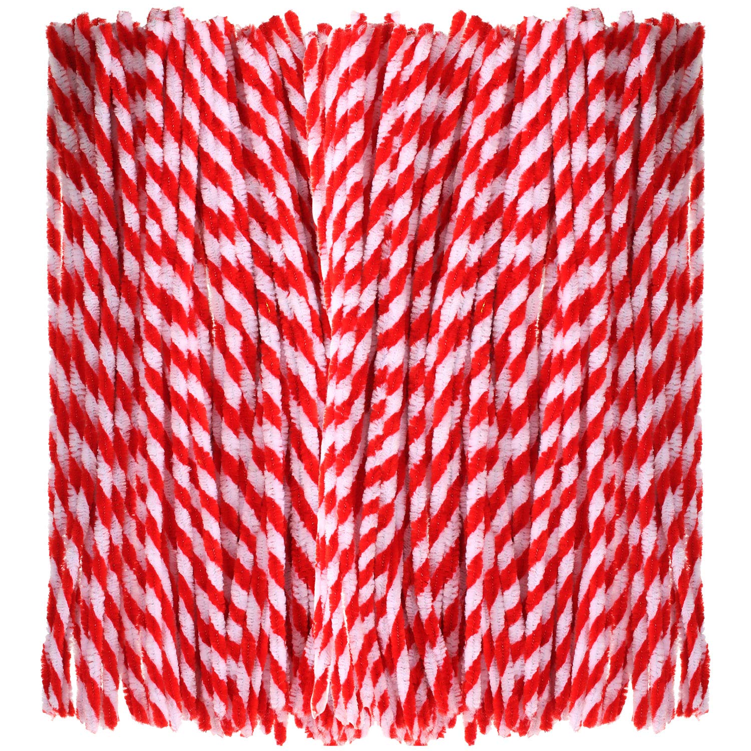 200 Pieces Christmas Striped Chenille Stem Art Craft Pipe Cleaners, Red with White, 6 mm by 300 mm