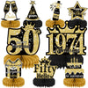 9Pcs Black Gold 50Th Birthday Decorations Honeycomb Centerpieces For Men Women,Vintage 1974 Aged Birthday Table Sign Decor,Fifty