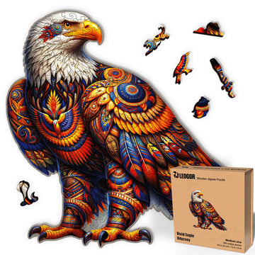 Vivid Eagle Odyssey - 200 Piece Wooden Puzzles for mature-themeds - 13.5 x 13 in - Extra-Thick 5 mm Wood Puzzle  Hand-Shaped Pieces  Iconic Bird Mosaic Design - enhanced Gift for Puzzle Lovers by LEOGOR