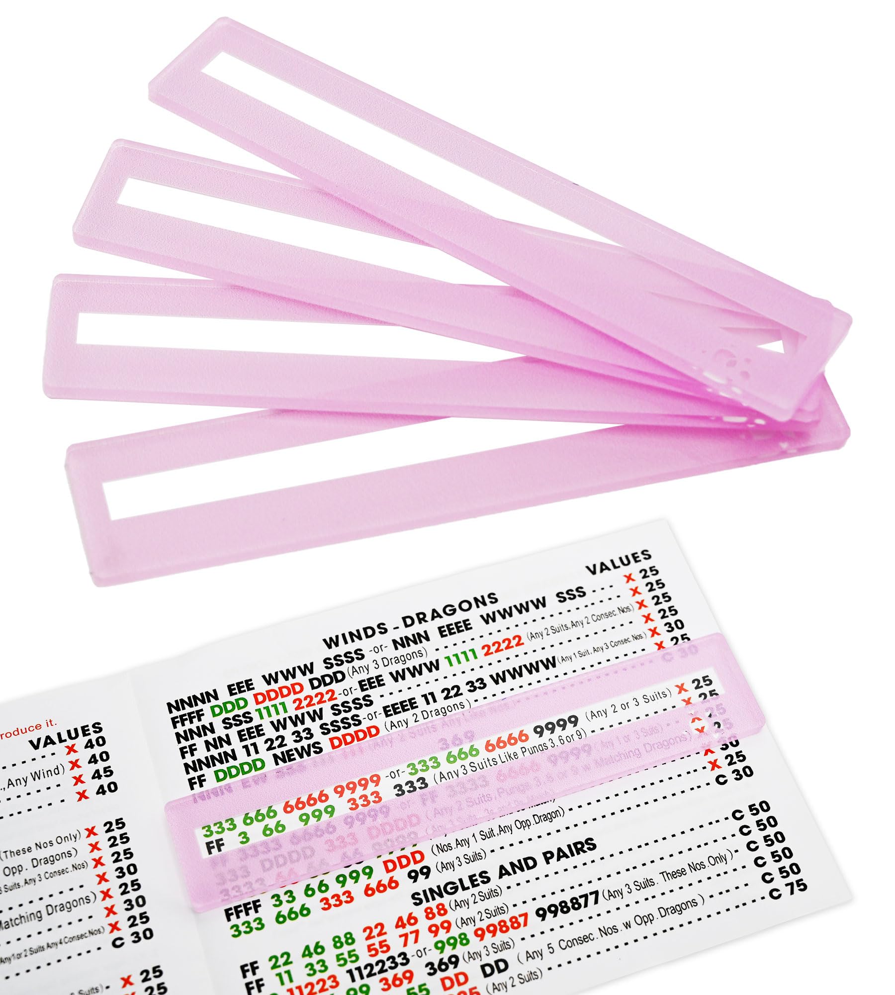 QANIUOS Mahjong Line Finder, 4 Pack Mahjong Rules Reader, Acrylic Card Rules Helper for Mahjong Players Accessories and Gifts(Pi