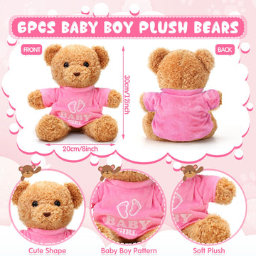 Silipull 6 Pcs Baby Shower Bear Bulk 12 Inch Stuffed Animal Bear Cute T Shirt Plush Toy Gift Fluffy Decorations For Shower Birth