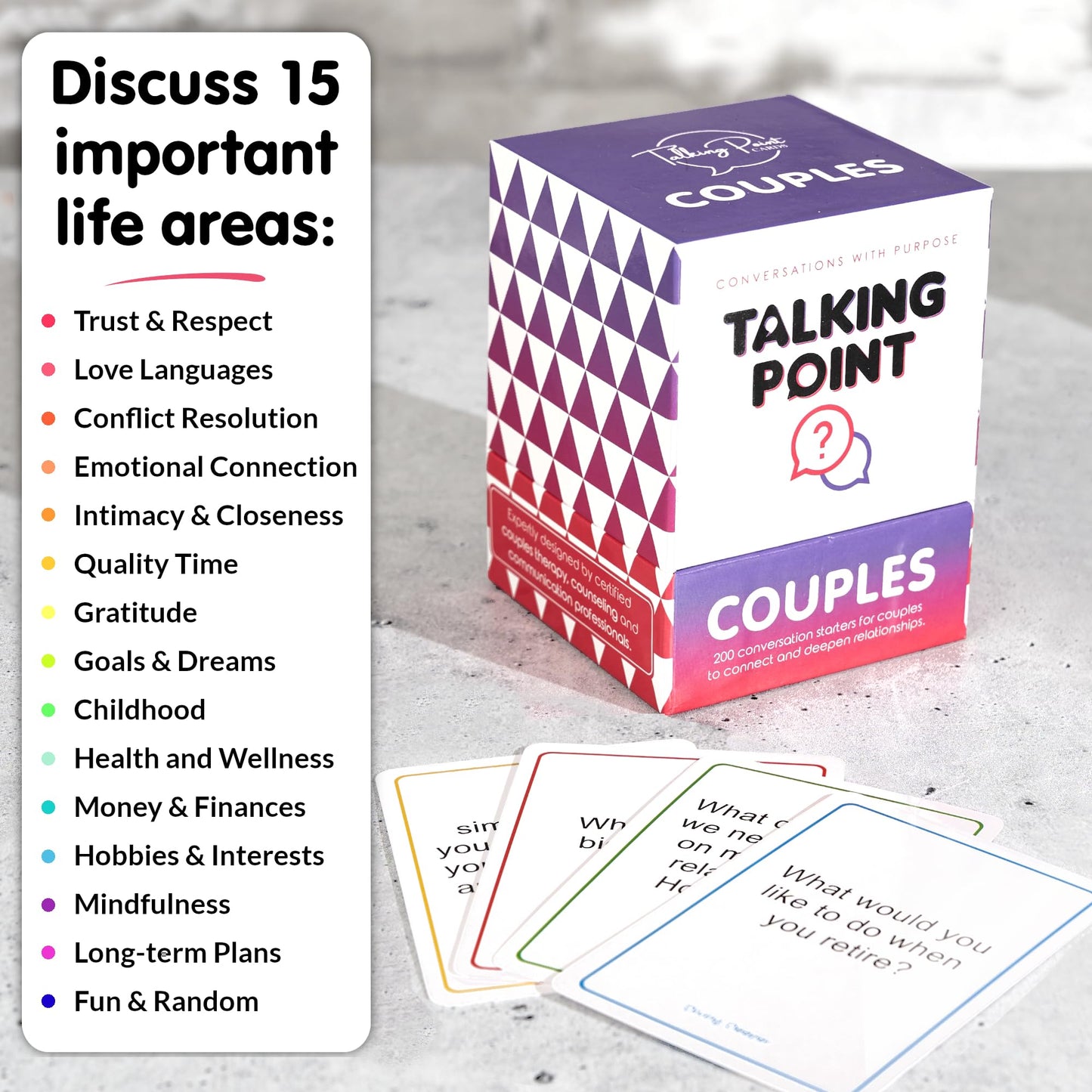 TALKING POINT CARDS Conversation Cards for Couples - 200 Engaging Questions, Small, Multicolor, Paper