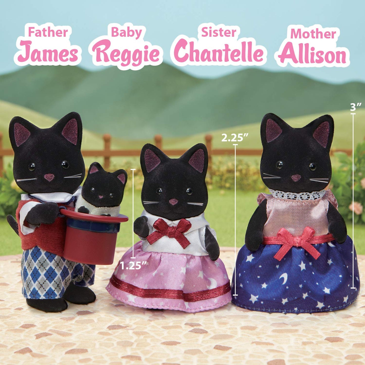 Calico Critters Midnight Cat Family, Dolls, Dollhouse Figures, Collectible Toys With 4 Figures Included