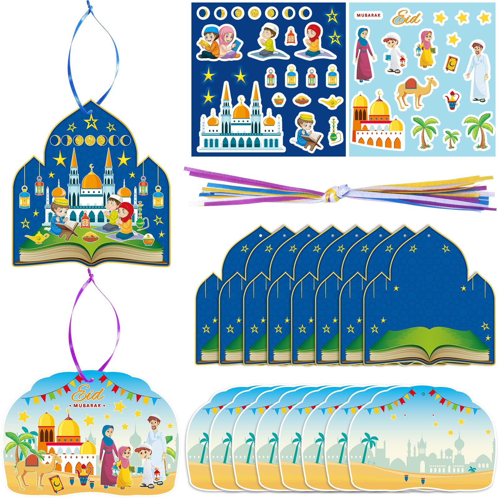 Eid Mubarak Craft Kits Kids Mosque Scene Stickers Muslim Eid Ramadan Sticker Bulk Gift Hanging Ornament Decoration for Al Fitr P
