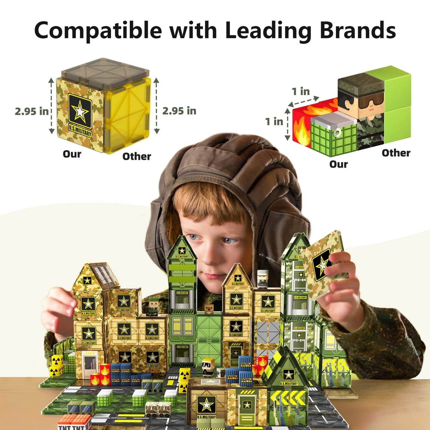 GobiDex 100PCS Magnetic Tiles Building Blocks for Kids, STEM Magnetic Blocks Building Toys with Army Men, Upgraded Magnets Birth