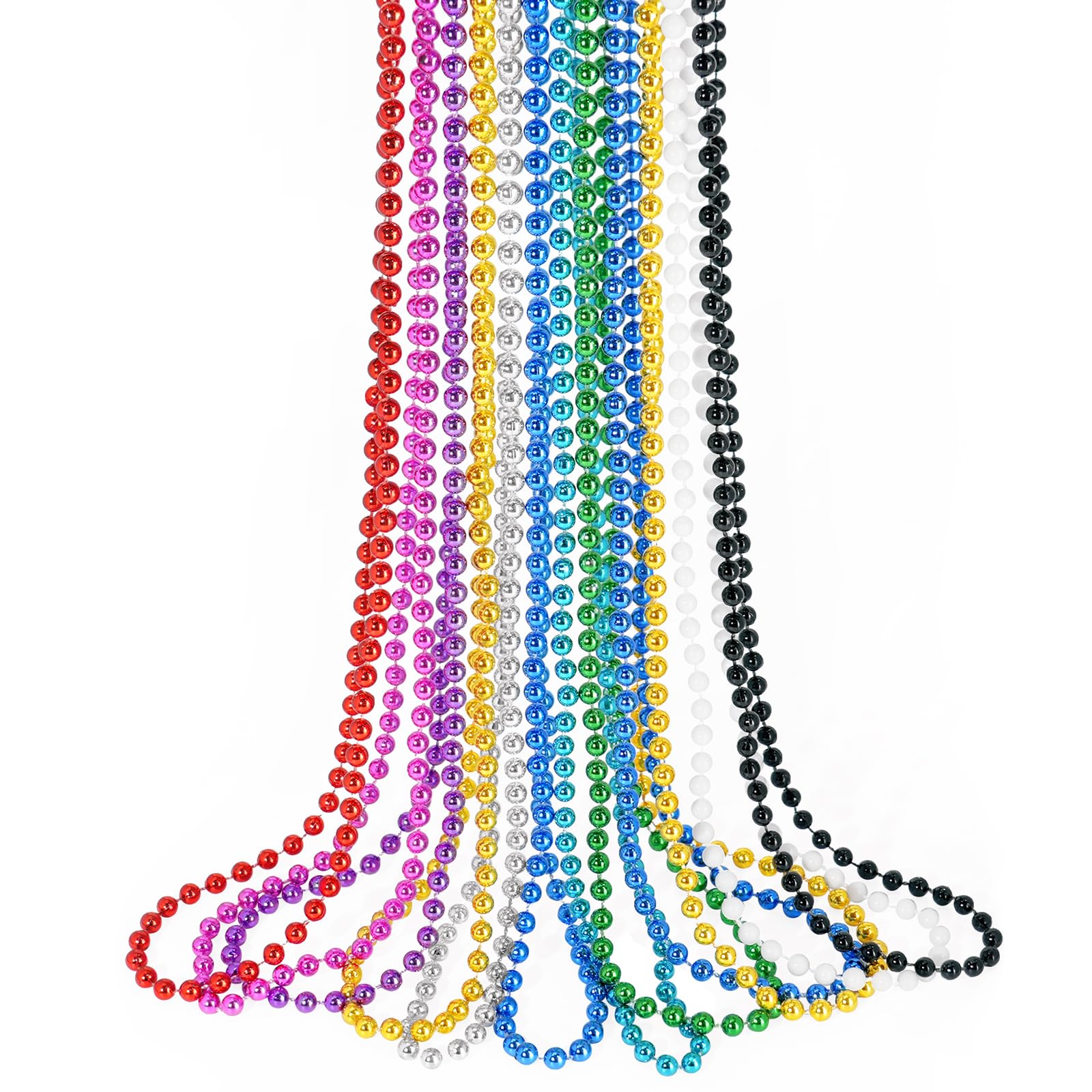 12 PCS Mardi Gras Beads Necklaces, 10 Colors 33 Inch Colorful Bead Necklaces Bulk Party Beads Necklace Round Beaded Necklaces fo