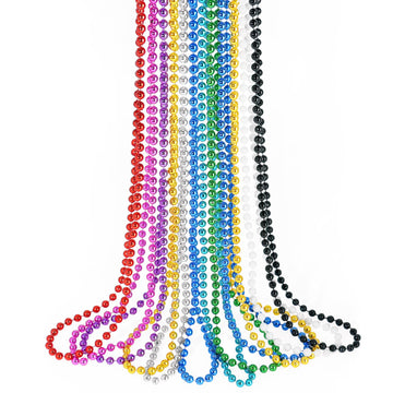 12 PCS Mardi Gras Beads Necklaces, 10 Colors 33 Inch Colorful Bead Necklaces Bulk Party Beads Necklace Round Beaded Necklaces fo