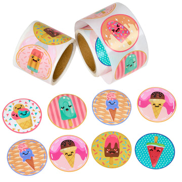 Playbees Ice Cream Parlor Stickers For Kids - 200 Pack Of Sweet-Themed Designs - Ideal For Diy Arts And Crafts, Scrapbooking, Te