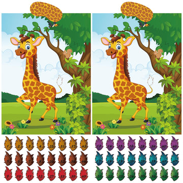 Astaron 2 Sets Pin The Tail On The Giraffe For Safari Jungle Animal Party Game Zoo-Themed Birthday Party Supplies 2 Posters 21'X 28' With 48Pcs Tail Stickers Kids Wall Home Decor