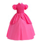 Isswya Princess Peach Costume For Girls Cosplay Pink Princess Peach Dress Halloween Birthday Party Dress Up Outfit 3-4Y