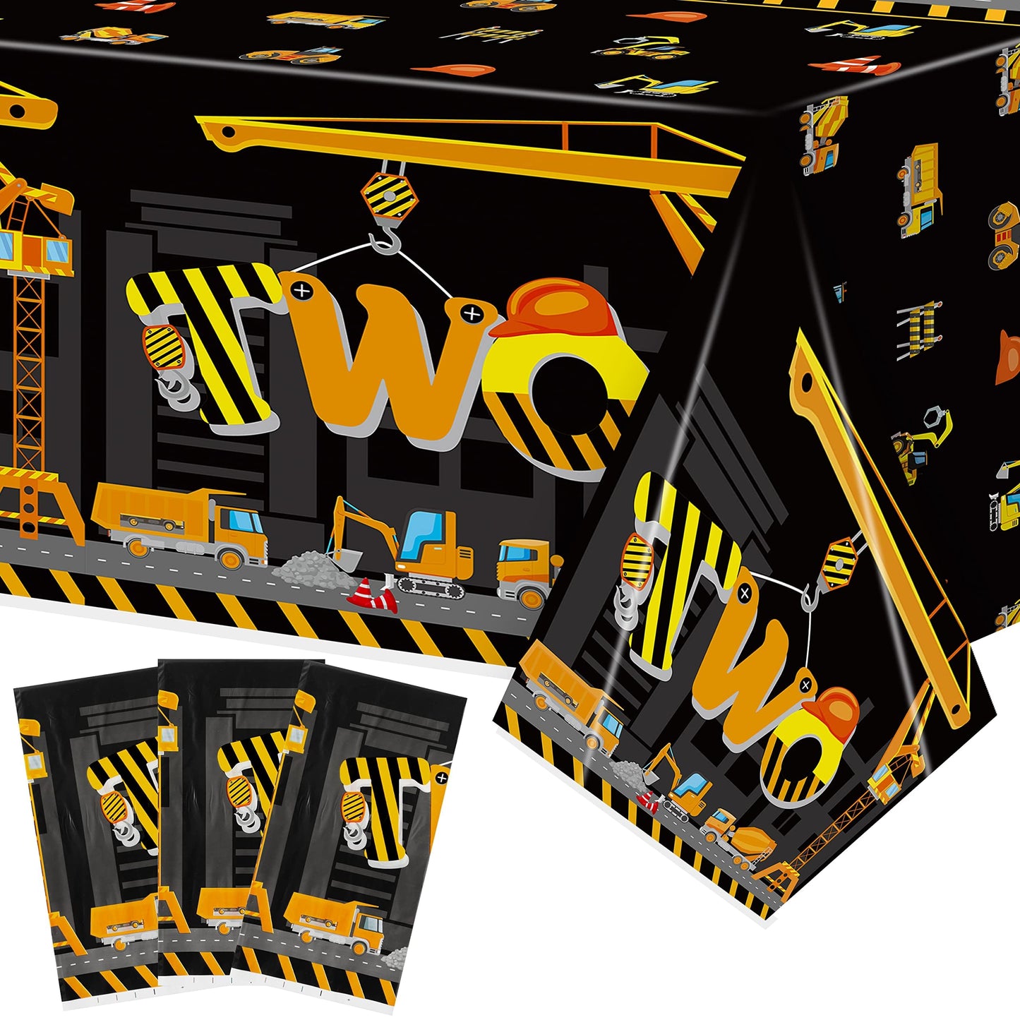 Two Construction Party Tablecloths - 3Pcs Dump Truck Birthday Party Table Covers Decorations, Construction Themed Rectangular Pl