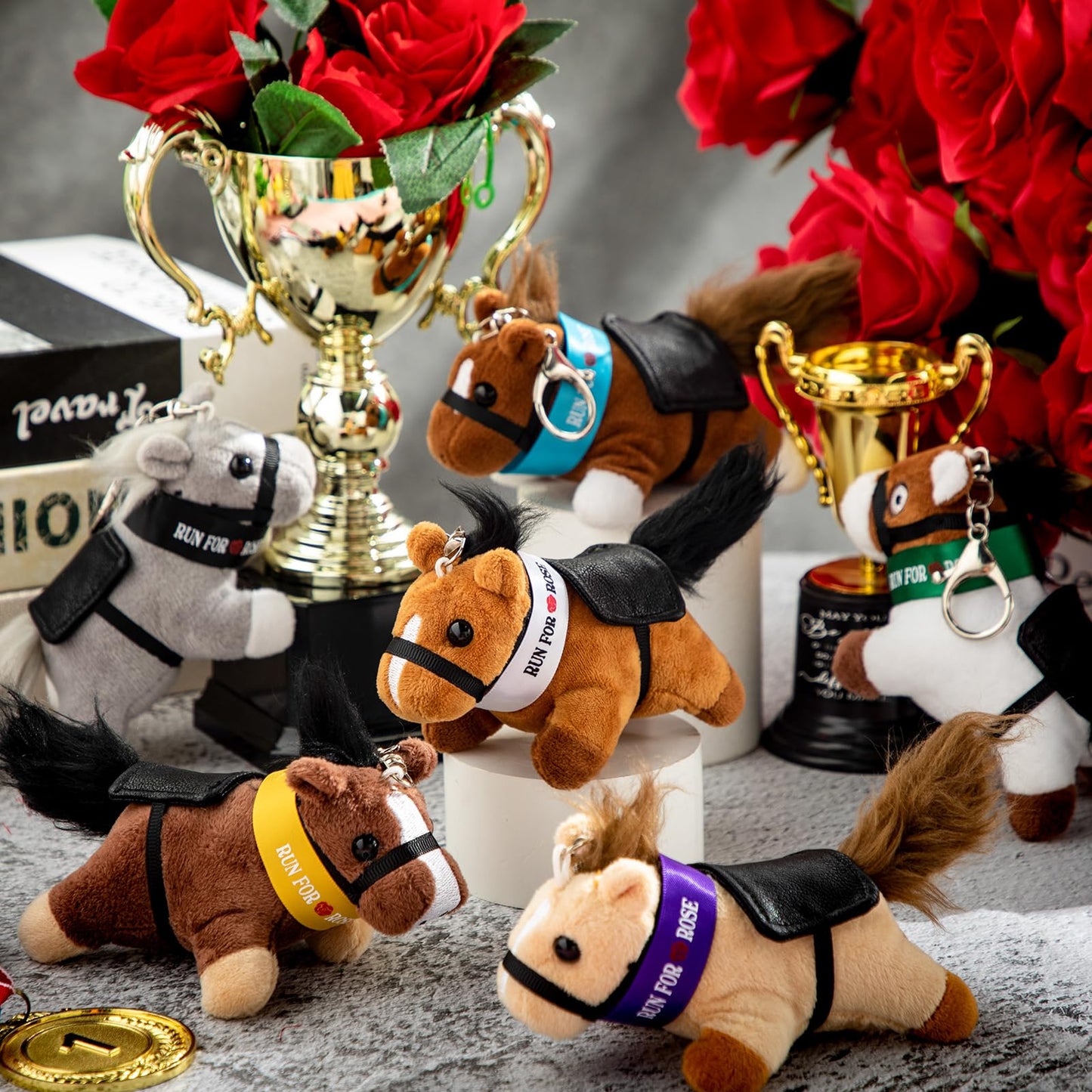 Wiwiqing 6 Piece Kentucky Horse Stuffed Keychain Derby Party Souvenir Run for the Roses Plush Gifts Derby Horse Plush Toy Women