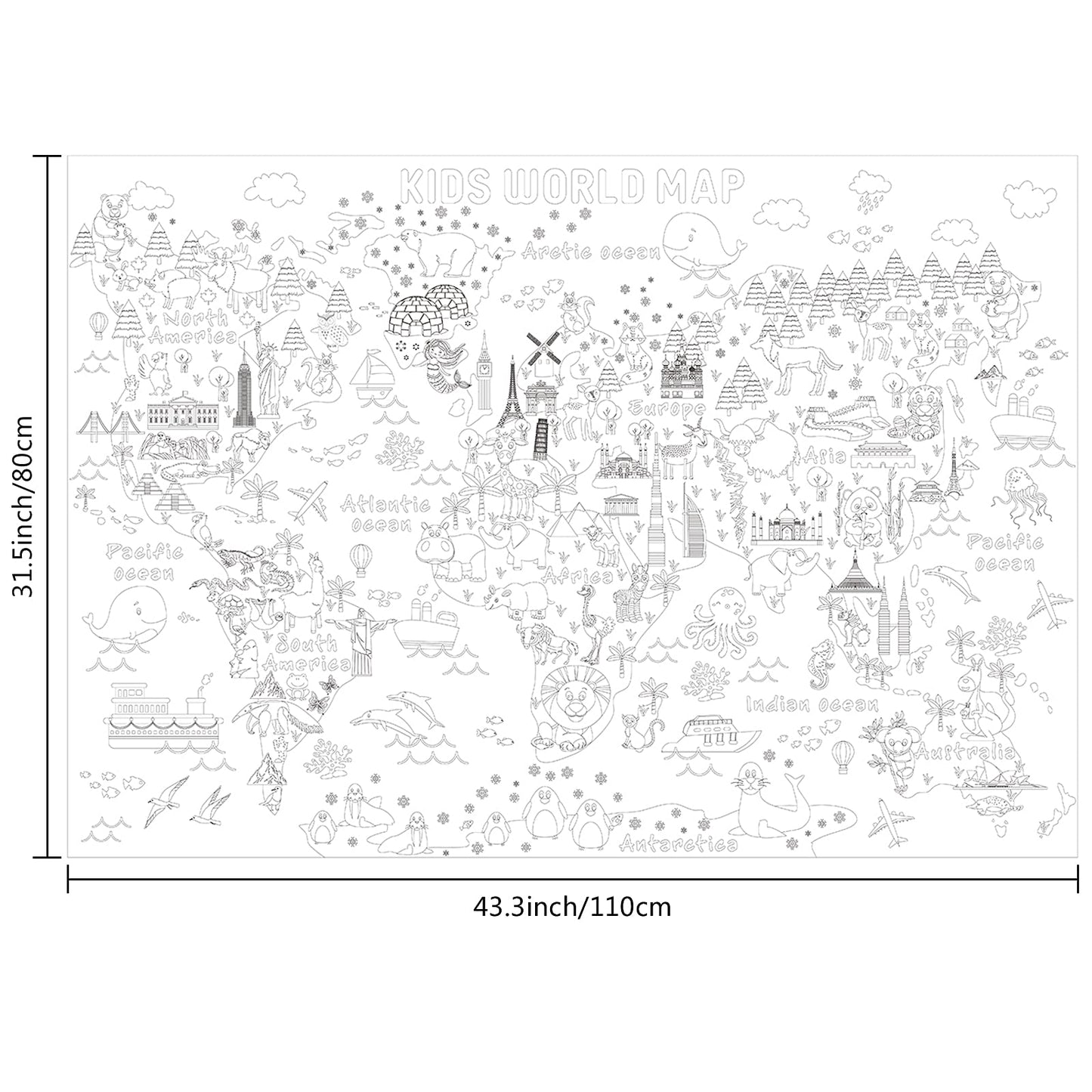 Outus Giant Coloring Poster/Tablecloth Jumbo World Map Large Coloring Book Huge Tablecloth Education Poster for Classroom Home B