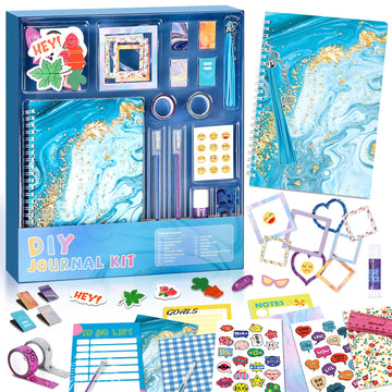 Perryhome Diy Journal Kit For Girls Ages 8-14, Diy Girls Journal Set For Teenage Girls Scrapbook & Diary Kits, Journaling Art Crafts Kit Teen 8 9 10 11 12 13 14 Year Old Girl Birthday Gifts - Blue