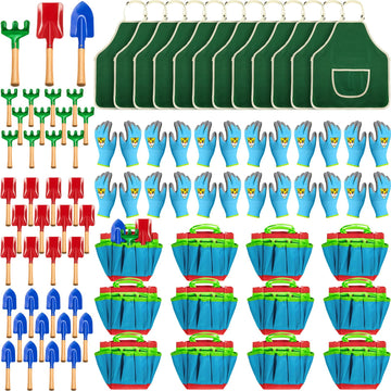 Wettarn 72 Pcs Gardening Tool Set Gardening Tool Kit For Kids Includes Metal Shovel Rake Trowel Apron Gardening Gloves Tote Bag