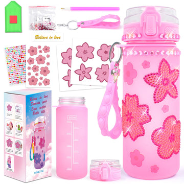 ASIOWELY Decorate Your Own Water Bottle Kits for Girls Age 4-12, Pink Flower Diamond Painting Art and Crafts for Boys Age 4-6-8-