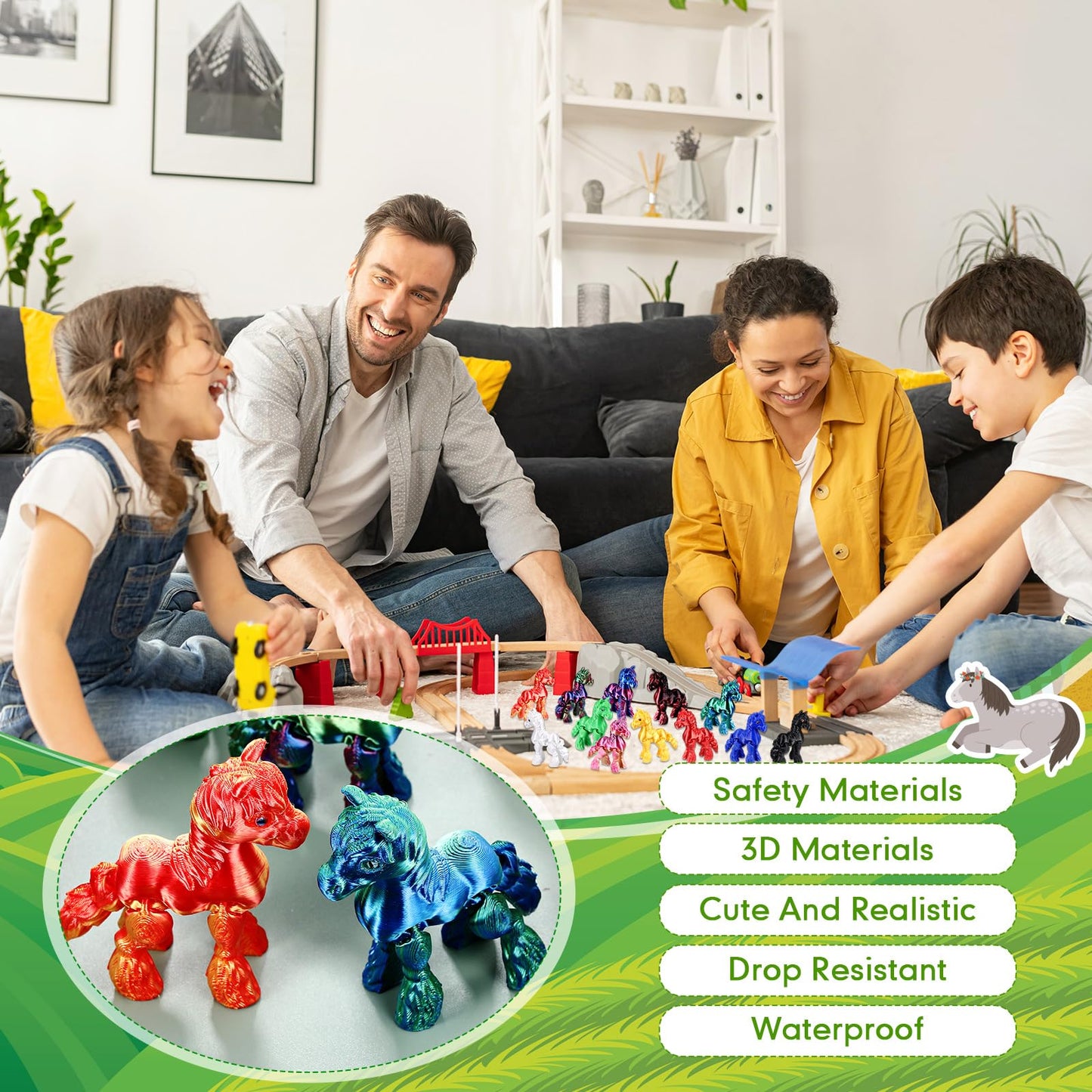 Honoson 12 Pcs 3D Printed Fidget Toy 3D Printed Horse Small Animal Toy Flexible Cute Articulating Pet Stress Relief Fidget Toys