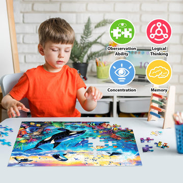 100 Piece Puzzles For Kids Ages 6-8 8-10 - Killer Whales Orca - 100 Piece Jigsaw Puzzle For Senior Ocean Jigsaw Puzzle For Toddl