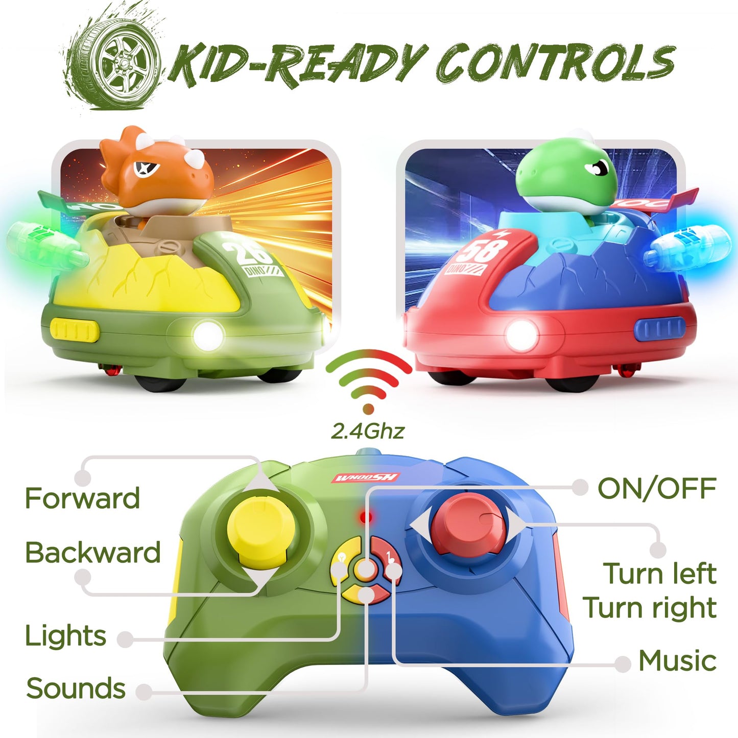 iPlay, iLearn Kids Dinosaur Remote Control Car Toys Set, Dino RC Race Vehicles Playset, Electronic Bump Pop Game, Cool Indoor Ou