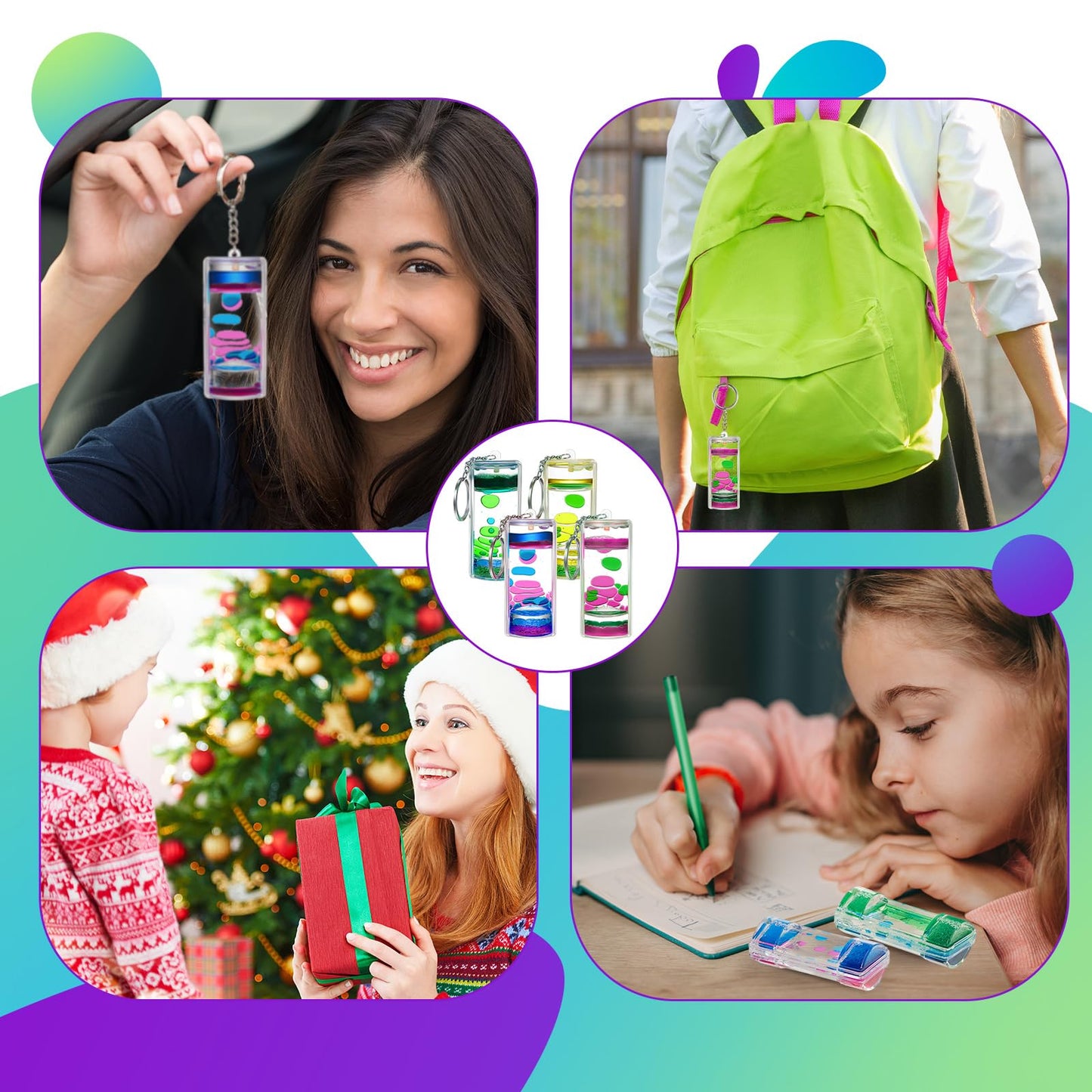 12 Pcs Liquid Motion Bubbler Keychains  Colorful Bubbler Sensory Toys  Liquid Timers Key Chain Fidget Keychain Stress Relief Gifts Calming Toys Party Favors Bag Pendant  4 Styles (Vibrant Color)